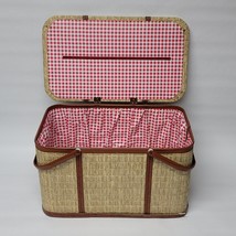 1960s Redmon Picnic Basket Vintage Wicker Double Metal Handles Wood Frame - $56.43