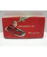 Vintage Wm Rogers Silverplate Cranberry Set Tray &amp; Spoon Original Box 4-... - €25,32 EUR