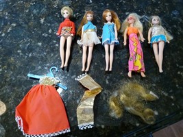 DAWN DOLL TOPPER TOYS 1970S VINTAGE OUTFITS RED GOLD DRESS WIG LOT 5 DOLLS - £137.33 GBP