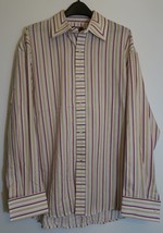 Rare Burgundy Brand Made Korea stripes Long Sleeve Mens Shirt French Cuff XL - £20.78 GBP