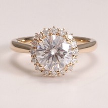 2.10 Ct Round Cut Simulated Diamond Engagement Halo Ring 14K Yellow Gold Plated - £55.38 GBP