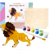 Allessimo 3D Paint Puzzle Reality Wooden (Lion - 34pcs) Model Paint Kit w/ Brush - £22.78 GBP