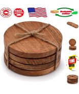 4&quot; Round Acacia Wood Coasters – Elegant Tabletop Protectors for Stylish ... - $280.49 MXN