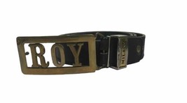 Men’s Milano Black Real Leather Belt With ROY Brass Belt Buckle XL 42-44... - $21.47