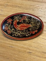 Vintage Enamel Quail Red Black Gold Brooch Pin Pinback Estate Jewelry Fi... - $24.75
