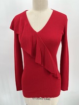 Lafayette 148 New York Ruffle Front Sweater Sz XS Red Wool/Silk V-Neck - £36.62 GBP