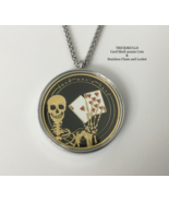 Card Guard Skeleton Skull Enamel Coin Stainless Locket 45-60cm Wheat Lin... - £17.40 GBP