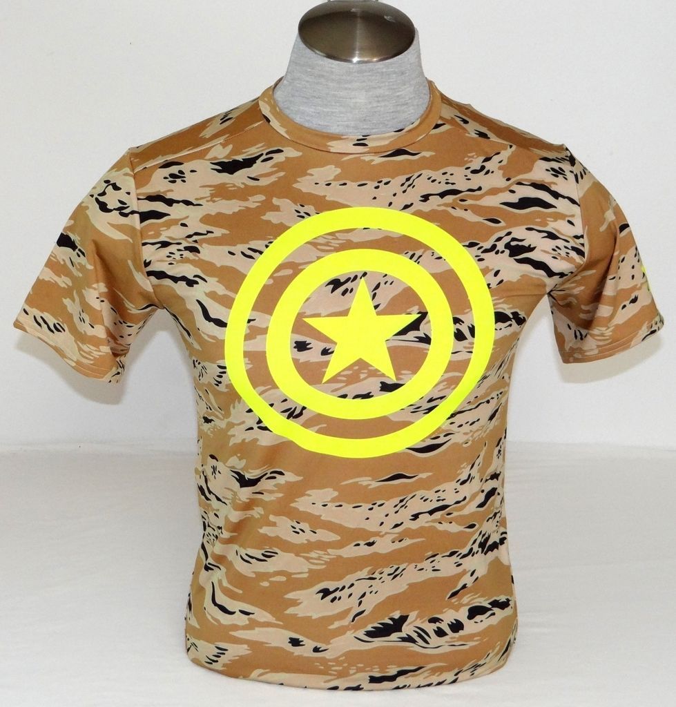 Under Armour Captain America Brown Camo & Neon Yellow Compression Shirt Mens NWT - £43.20 GBP