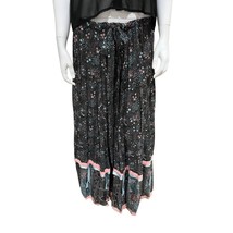 VTG Chessa Davis  Maxi Skirt Black Floral Drawstring  Ribbon Detail On B... - $29.69