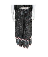 VTG Chessa Davis  Maxi Skirt Black Floral Drawstring  Ribbon Detail On B... - £23.66 GBP