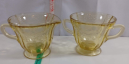 Vintage Federal Amber Yellow  Depression Glass Madrid Cream And Sugar Set - £11.86 GBP