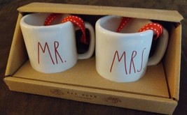 Rae Dunn Magenta Mr. Mrs. Mini Mug Christmas 2018 Ceramic Ornaments Set of 2 Red - £19.43 GBP