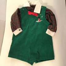 Size 18 mo 2 pc  Jon Jon corduroy romper shirt outfit set green - £11.56 GBP