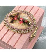 Religious Shabby Handmade Wood Rosary Box Pink Rhinestone Porcelain Cros... - £60.38 GBP