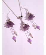 Purple flower Victorian Silver jewelry set lavender flower set necklace ... - $52.00