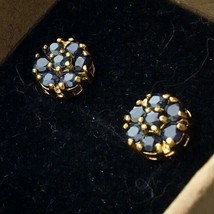 Brand NEW Ross-Simons Genuine Sapphire Fleur Cluster Stud Earrings, 18K Vermeil - £115.59 GBP