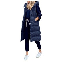 new Women&#39;s Hooded Quilted Padded Sleeveless Jacket Vest sz S gilet navy blue - $44.45