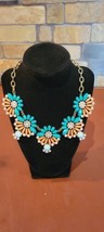 Amrita Singh Annie Turquoise  Coral Crystal  Resin Necklace 14” Goldtone - $14.85