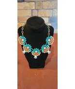 Amrita Singh Annie Turquoise  Coral Crystal  Resin Necklace 14” Goldtone - £11.65 GBP