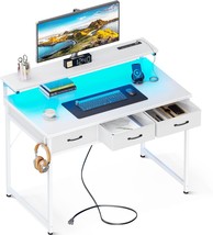 Odk 40 Inch Small Computer Desk With 3 Drawers And Usb Power Outlets,, White - £106.90 GBP