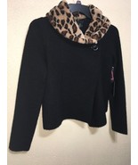 Cynthia Rowley KNIT JACKET LEOPARD Fur Detachable Collar Cardigan SZ S NEW - $838.20 MXN