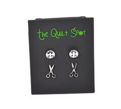 Button and Scissors Earring Set of 2 Silver - $34.95