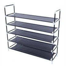 Shoe Rack Organizer Storage Stand 5 Tiers Non-woven Fabric Built-in Handle Black - £22.76 GBP