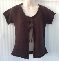 Brown Cardigan Acrylic Wool Sweater Knit Top Size 8/10/M Short Sleeve - £18.96 GBP
