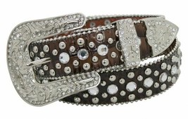 Western Style Bling! Brown Leather Adult Belt w/Removable Buckle Ladies size - £22.77 GBP