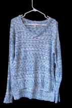 New Arizona Marled Blue Chunky Knit HighLow Pullover V-Neck Sweater Jr J... - £12.44 GBP