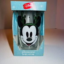 Christmas Glass Mickey Mouse Antlers Winter 16 Oz Glassware Disney Holid... - $19.80