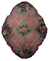 Handmade vintage American Hooked rug 2.9&#39; x 3.7&#39; (90cm x 115cm) 1960s - ... - $222.66 CAD