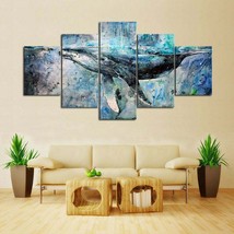 Multi Panel Print Blue Whale Canvas Wall Art Ocean Sea Life Watercolor 5 Piece - £21.98 GBP+