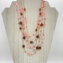 Multi Layered 16&quot; Necklace Moon Glow Rootbeer Brown Pink Dangles Rose Go... - £15.48 GBP