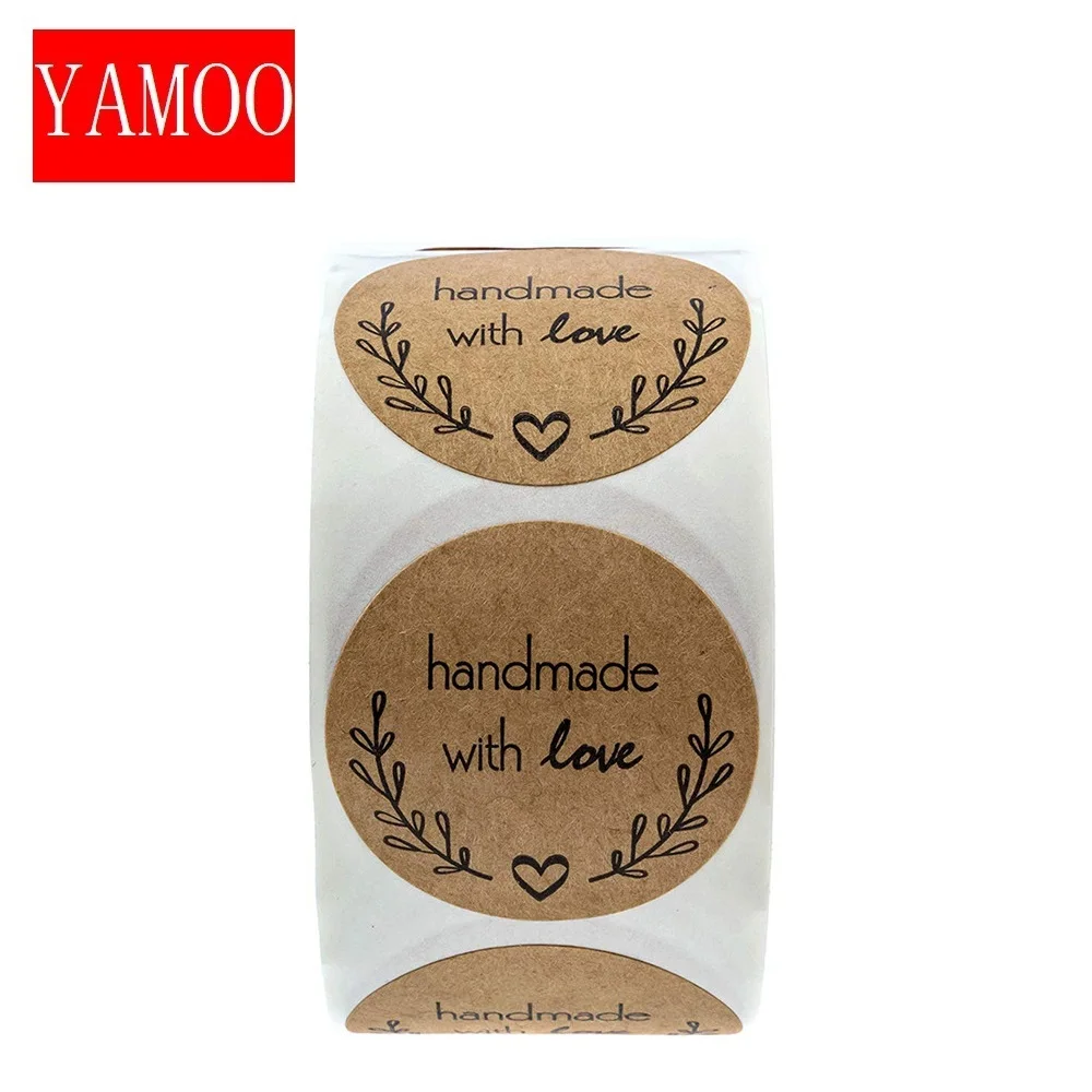 Sporting round&quot;Handmade with love&quot; Stickers seal labels roll sticker for Package - £23.62 GBP