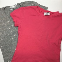 Set of 2 Xhilaration Girl&#39;s T-Shirts Gray Pink Embroidered Spring Summer Size S - £15.79 GBP