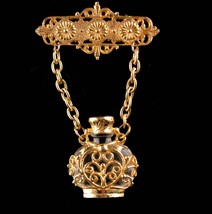 Vintage Chatelaine Perfume brooch - ornate filigree lapel pin - unique scent bot - £75.84 GBP