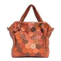 SC Real Sheepskin Multicolor Patchwork Handbags For Women Female Vintage Casual  - £93.06 GBP