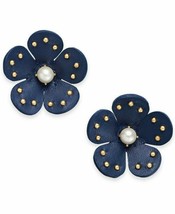 Kate Spade New York Blooming Bling Leather Stud Earrings Navy Blue - £37.75 GBP