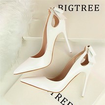 Fashion Cut-outs Bowtie Pointed Toe 10cm High Heels Solid Patent Leather Shallow - £37.91 GBP