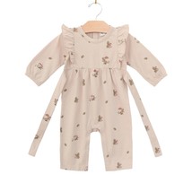 City Mouse baby flutter sleeve long romper in Blush Mushrooms - £27.60 GBP