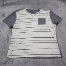 American Rag Shirt Mens 2XL Gray Short Sleeve VNeck Stripe Pocket Knit T Shirt - £17.97 GBP