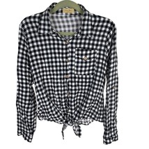 Love Notes Women&#39;s Gingham Button-Front Shirt Tie-Waist Long-Sleeve Size L - $14.85