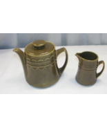 Vintage Porcelain Green 4 Cup Tea Pot and 10 Ounce Cream Pitcher 4-south - $39.59