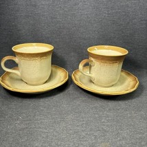 Set of 2 Vintage Whole Wheat Coffee Cups Mugs &amp; Saucers by Mikasa E8000 - £9.47 GBP