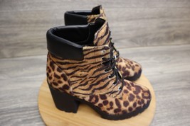 Aldo Shoe Womens 8.5 Boots Animal Print Chunky Block Heel Lace Up Casual - £31.63 GBP