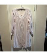 Vintage 80s Miss Elaine Sheer Long Sleeve Button Down Robe Pink Pockets ... - $638.54 MXN