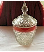 Vintage Indiana Glass Diamond Point Cookie Jar With Lid Ruby Flashed Mint - $23.99