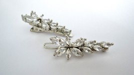 Small silver crystal flower leaf hair alligator clip barrette for fine t... - £7.82 GBP+