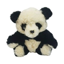 9&quot; Vintage Real Hair / Fur Handmade Creme &amp; Black Panda Bear Stuffed Animal Toy - £51.56 GBP